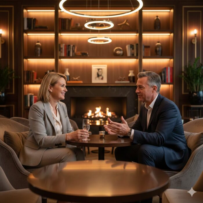 mindset-successo-agenzia-matrimoniale-certificata primo-incontro-dating-elite "Uomo e donna di successo durante un primo incontro organizzato da un'agenzia matrimoniale seria e certificata." Compltiamoci Italia